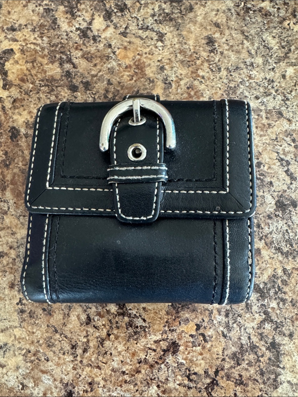 Coach Black Leather Card & Key Holder with Silver Buckle woman wallet